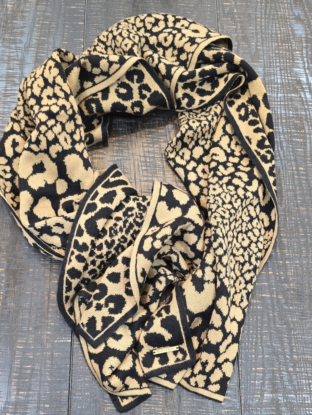 Michael Kors Black and Cream Animal Print Women's Scarf - Stylish Knit Wrap